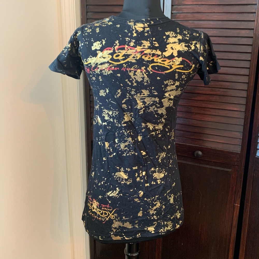VINTAGE ED HARDY TSHIRT / size medium / skull & butterfly / short sleeve tunic - Picture 5 of 10